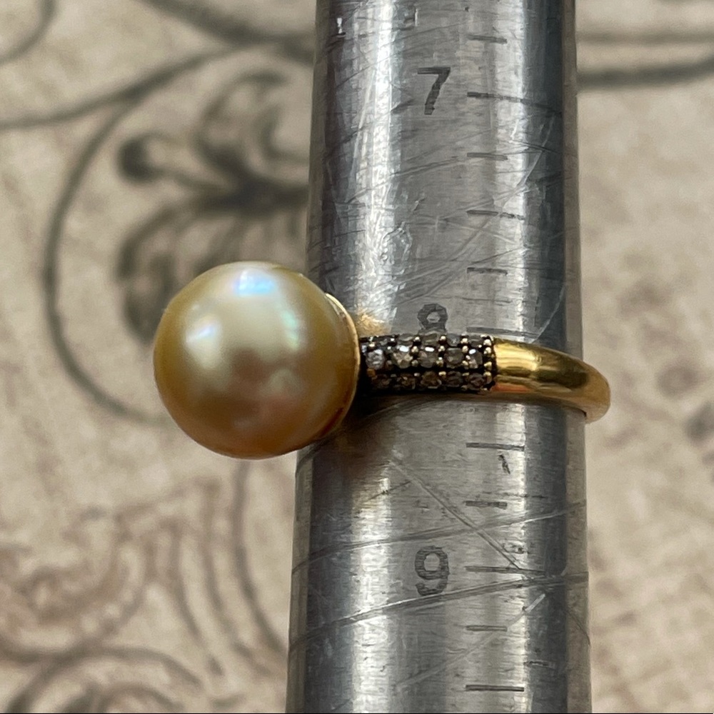 Natural champagne diamond pearl gold plated sterling silver size 8 ring - Picture 8 of 9